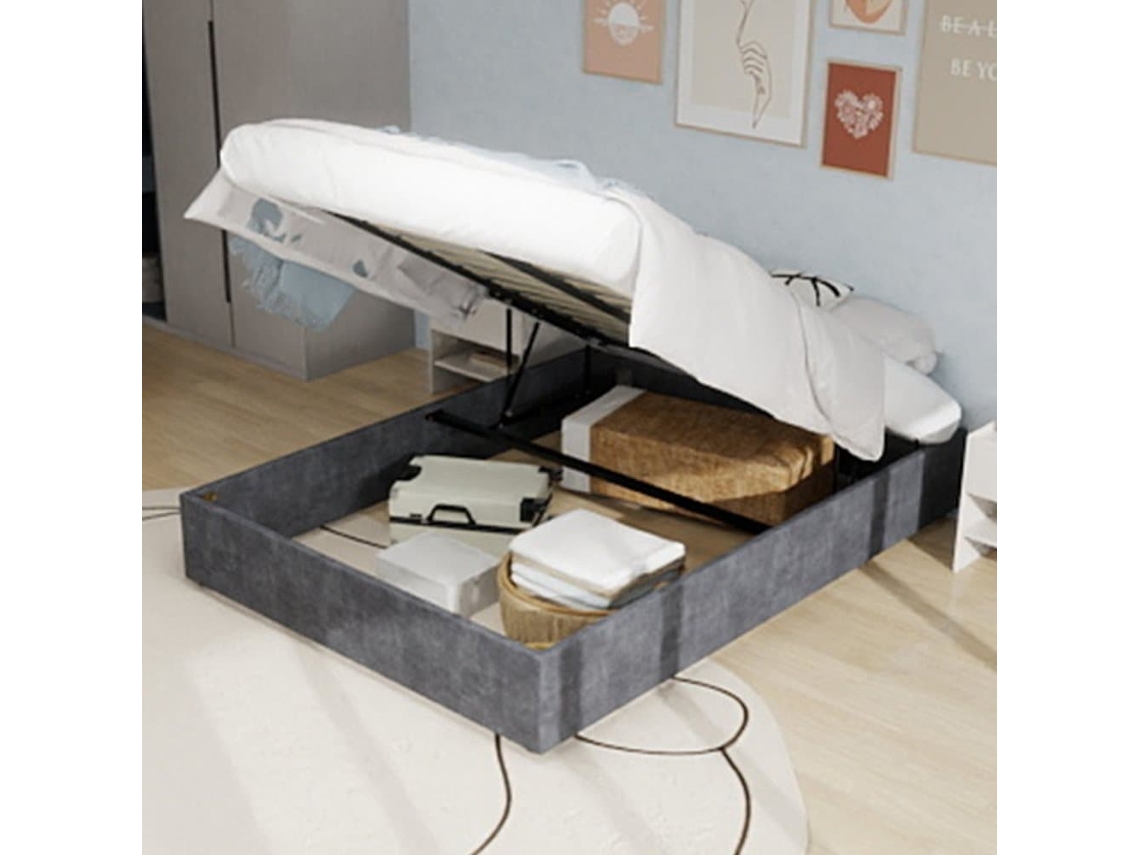 Cama Moderna 160x200 Cm - Estilo Simples, Com Elevação Hidráulica - Cinza