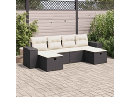 Vidaxl 6 Pcs Conjunto Sofás De Jardim C/ Almofadões Vime Pe Preto