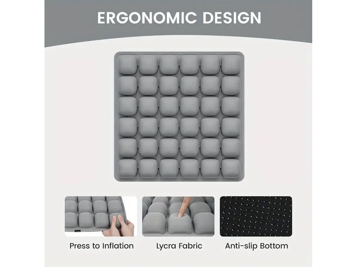 Almofada Inflável 3d Ergonômica Para Escritório, Almofada Para Carro Com Encosto Tf Cinza 44x44x4cm