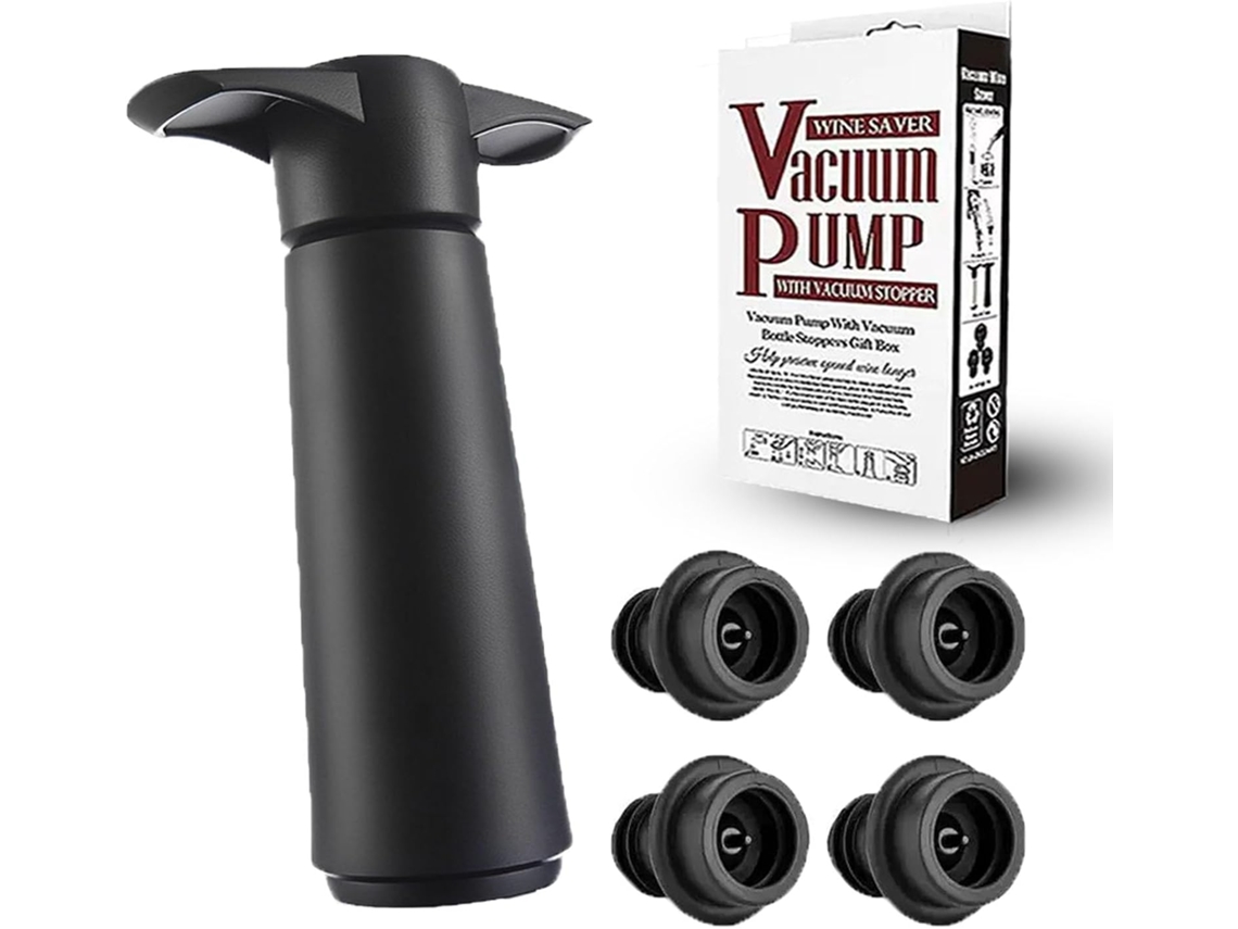 A Bomba De Vinho Vem Com 4 Rolhas Reutilizáveis ​​de Silicone De Qualidade Alimentar, Que Se Adaptam A Todas As Garrafas De Vinho Padrão.
