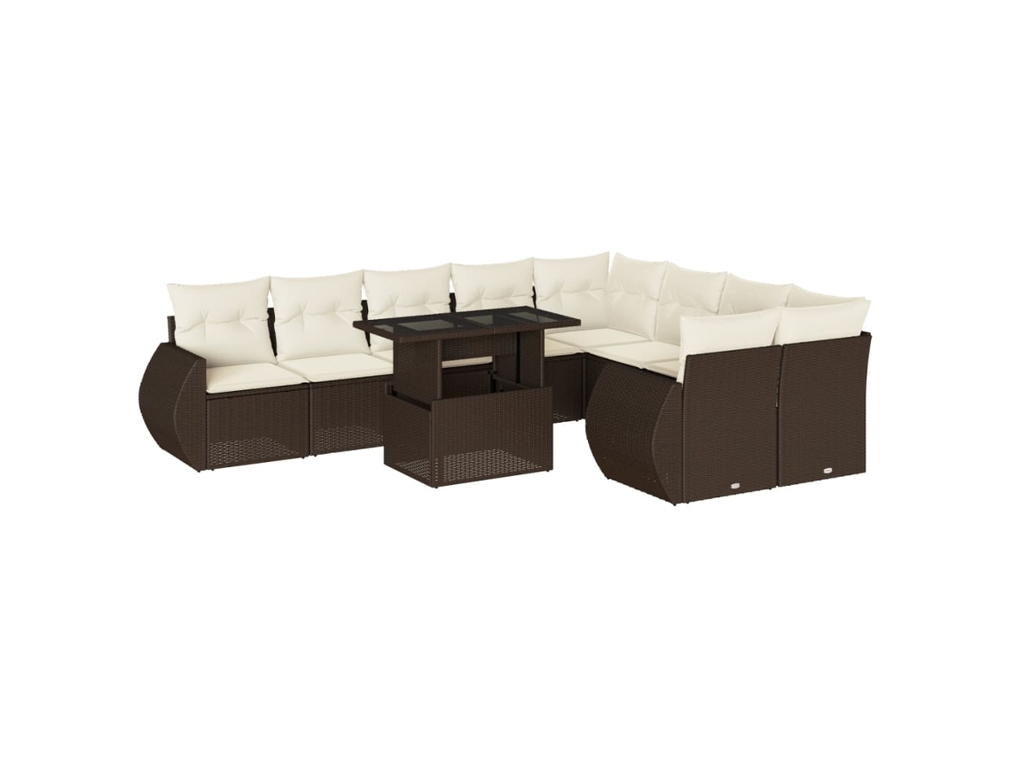 Conjunto de 10 Sofás de Jardim com Almofadões Vime Pe Castanho MAISON EXCLUSIVE (10 pcs)