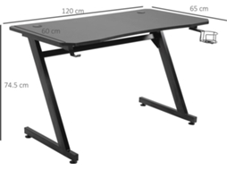 Mesa Gaming HOMCOM Com suporte de copos e fones (Preto - 120x65x74,5 cm - MDF)