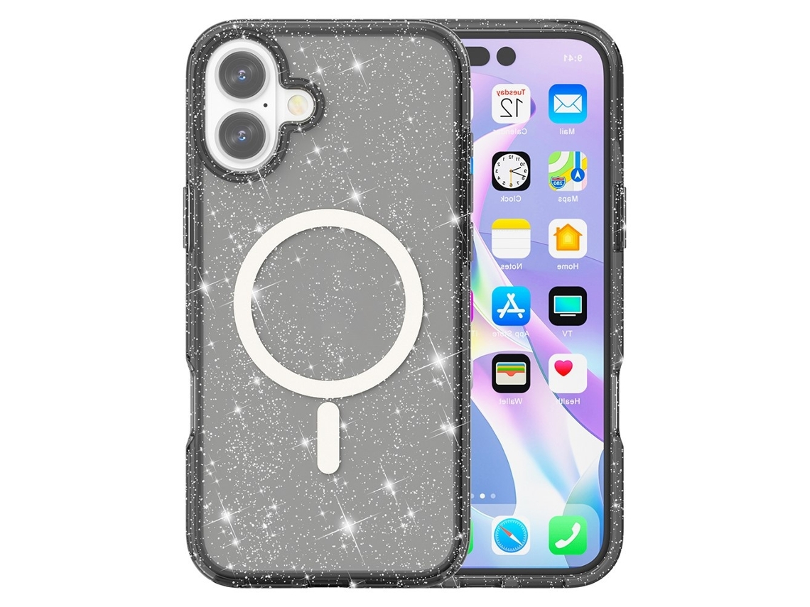 Capa Para Iphone 17 Magsafe Híbrida Com Glitter Preta