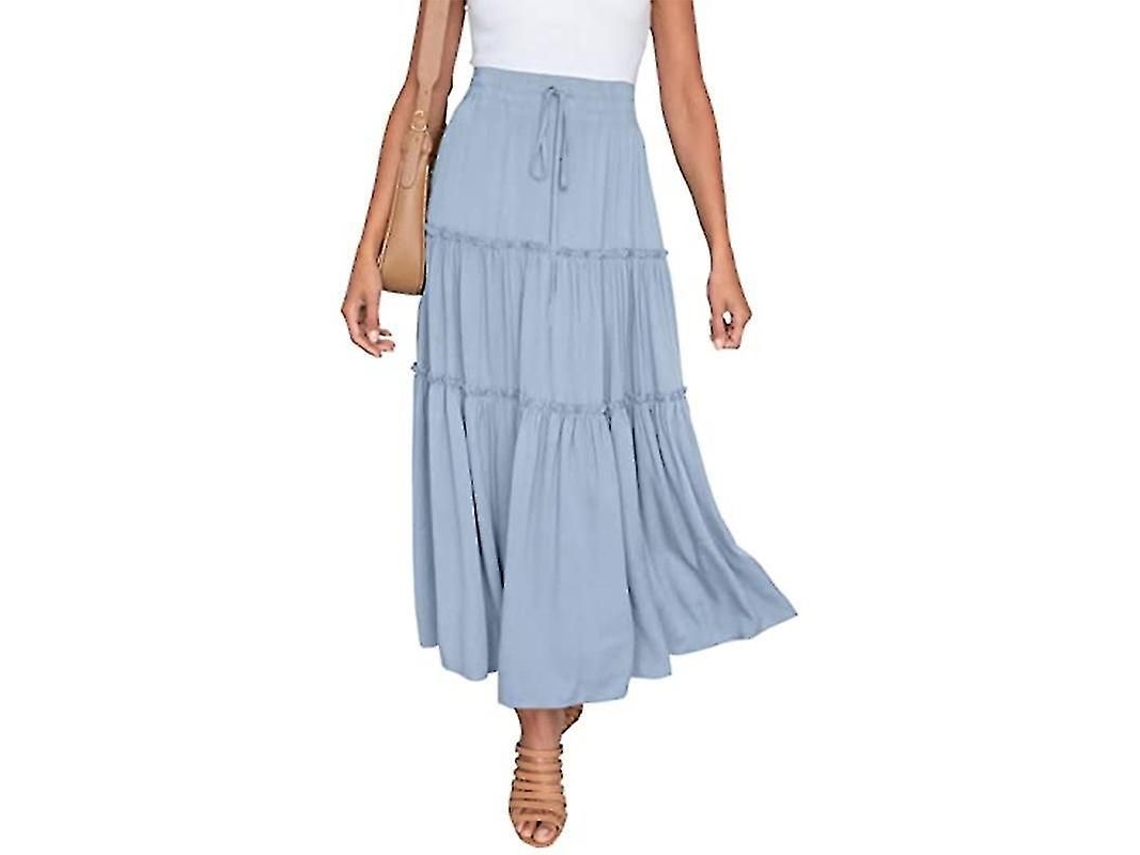 2026 falda Plisada Boho de Verão para Mulher Casual Assimétrica Midi de Cor Sólida