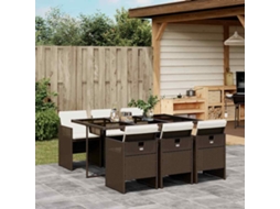 Vidaxl 7 Pcs Conjunto Jantar P/ Jardim C/ Almofadões Vime Pe Castanho