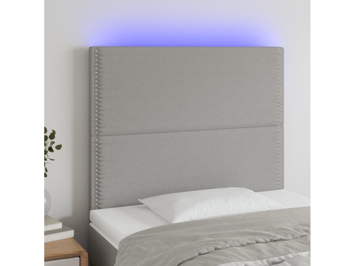 Vidaxl Cabeceira Cama C/ Luzes Led Tecido 100x5x118/128cm Cinza-claro