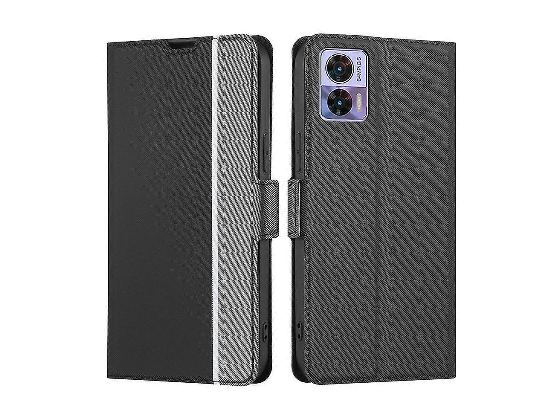 Capa De Couro Com Textura Sarjada E Fivela Lateral Para Motorola Edge 30 Neo