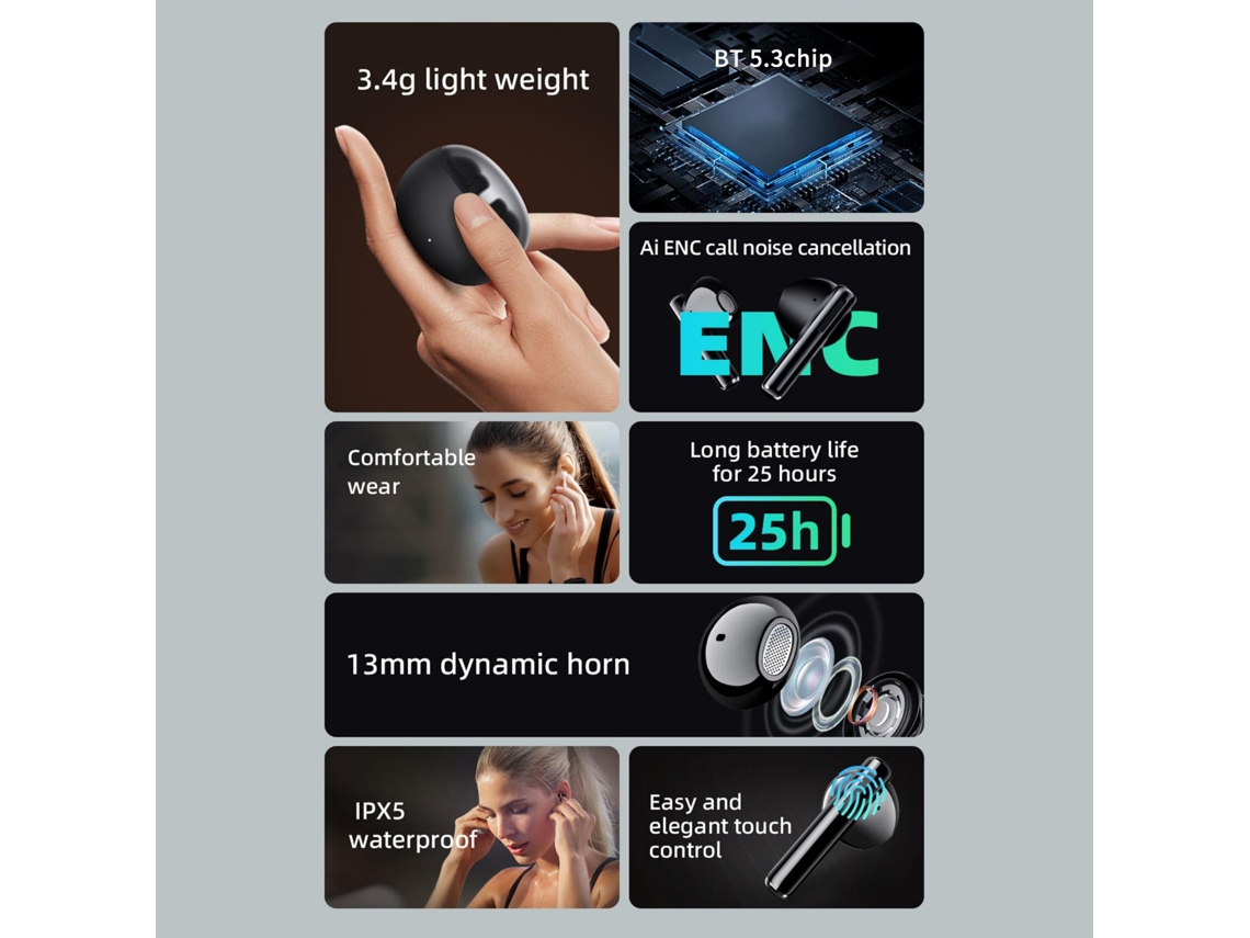 Fones De Ouvido Sem Fio Mibro Earbuds 2 Bt 5.3 Leve Ipx5 Com Cancelamento De Ruído E Som Estéreo