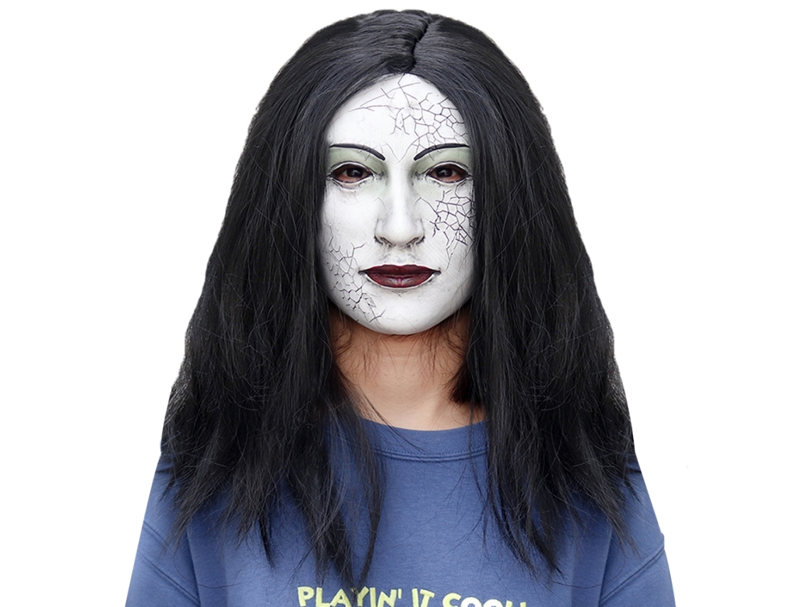 Primerox máscara Assustadora de Mulher com Cabelo Longo para Halloween e Festas de Cosplay