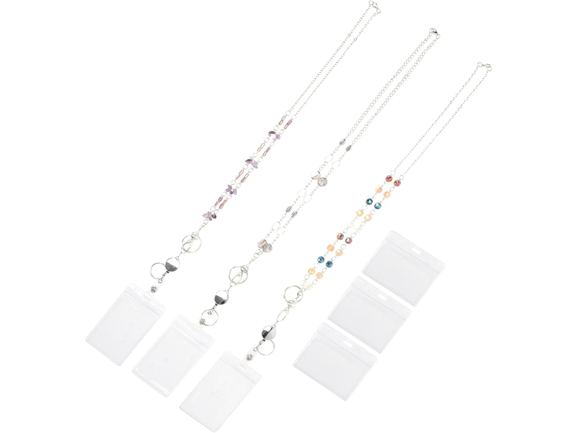 Conjunto De 3 Cordões Retráteis Para Crachás, De Metal Com Contas E Clipe Resistente, Comprimento Ajustável,