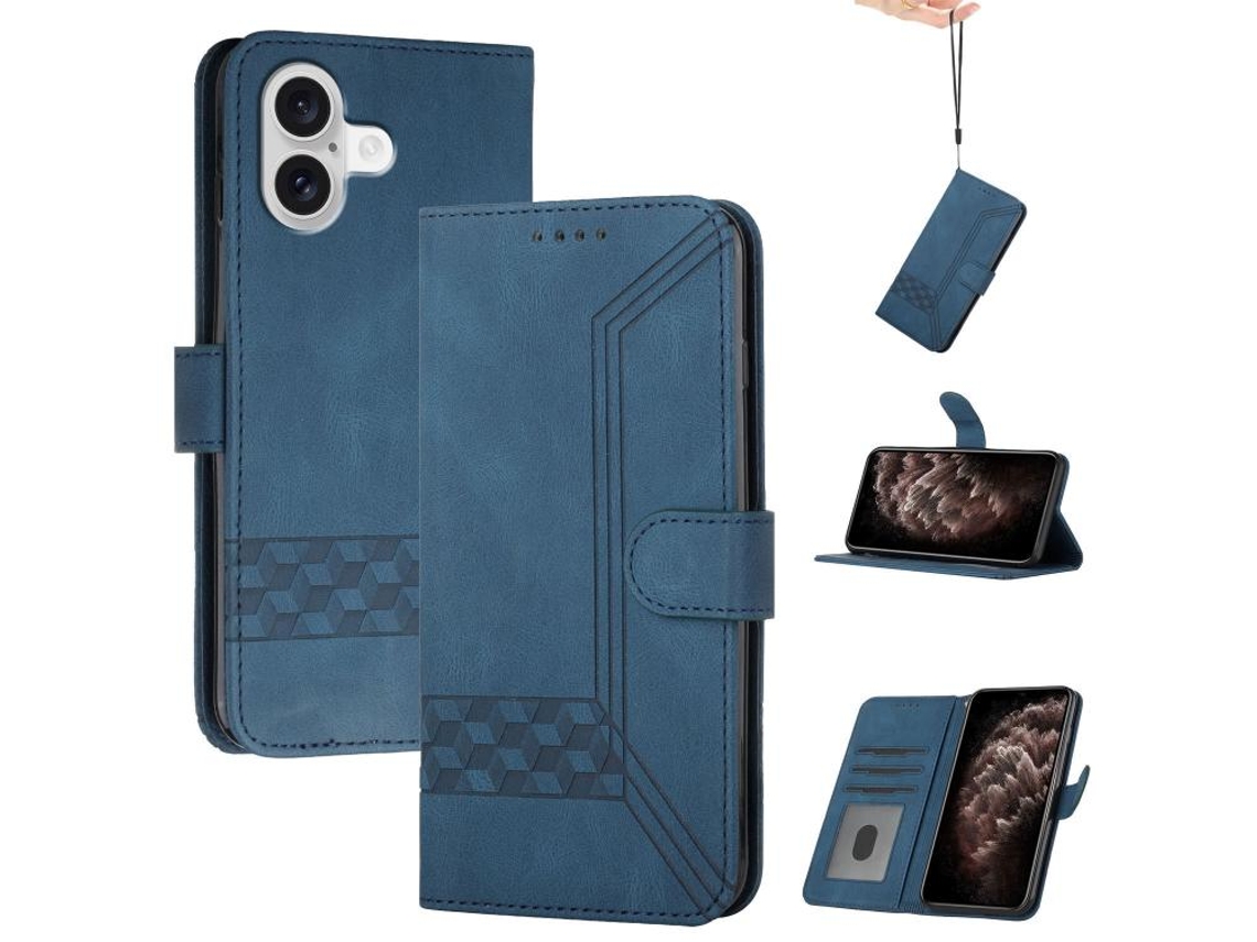 Capa Para Iphone 17 Em Couro Com Textura Cúbica E Função Flip.