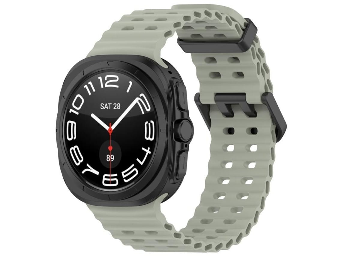 Bracelete Para Samsung Galaxy Watch Ultra - Silicone Ocean Hole Com Fecho Duplo E Furos (47mm) - Cinza E Verde