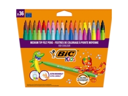 Canetas de Feltro BIC Kids, Ponta Média, 36 Cores Sortidas