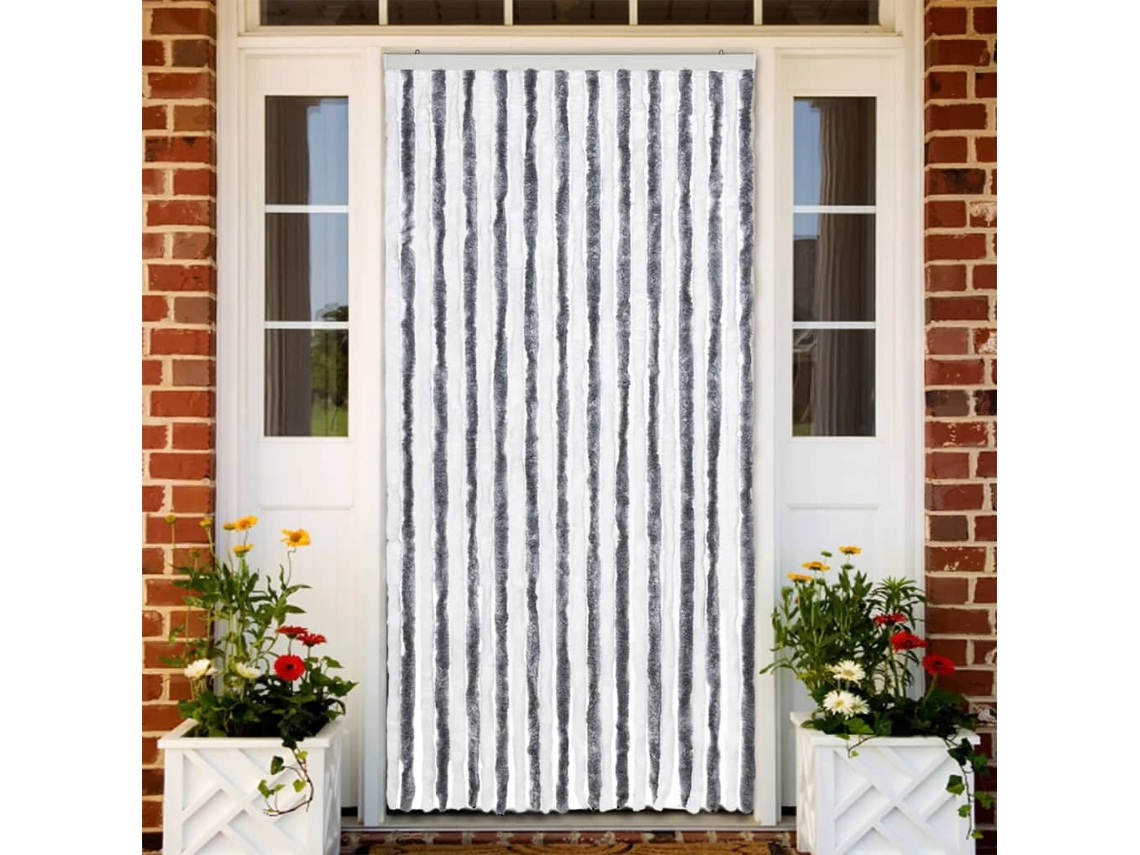 Vidaxl Cortina Anti-insetos 100x220 Cm Chenille Cinzento E Branco