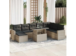 Vidaxl 9 Pcs Conj. Sofás Jardim Com Almofadões Vime Pe Cinzento-claro