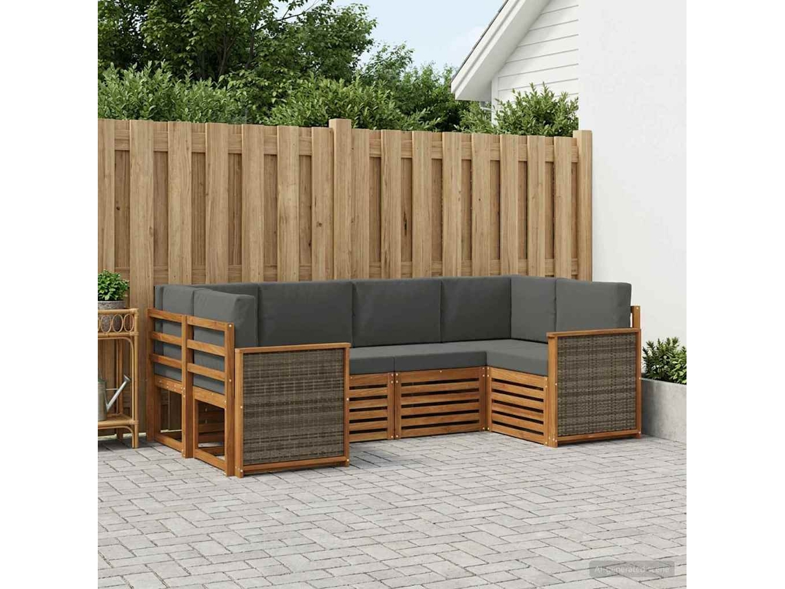 Vidaxl Conjunto De Sofá Sectional 5 Pcs Natural E Antracite