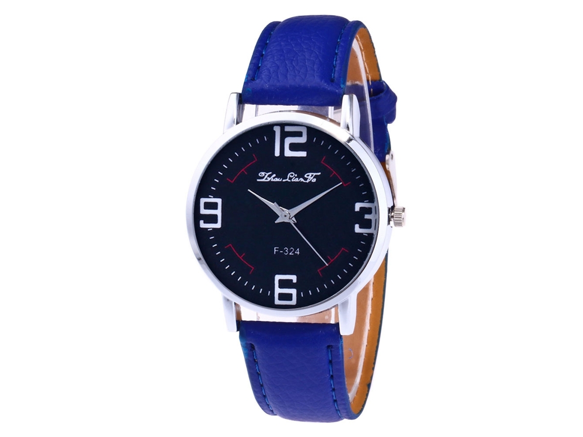 Relógio de Pulso Feminino Quartzo com Pulseira de Couro Esfera Preta Azul Zafiro
