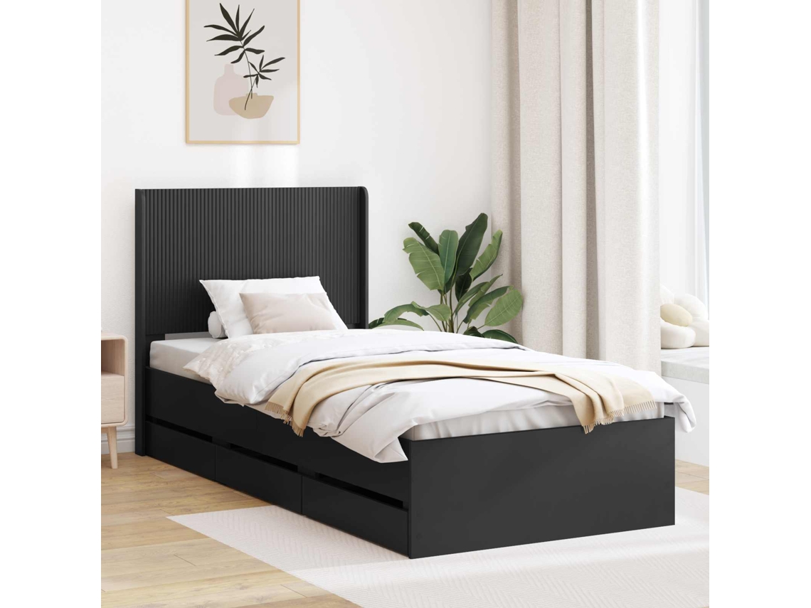 Vidaxl Estrutura De Cama Com Armazenamento E Cabeceira Preto
