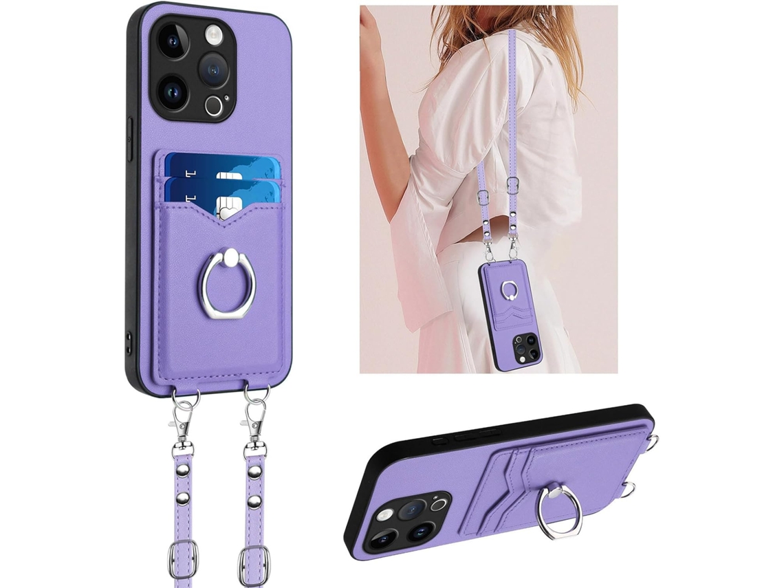 Capa Para Iphone 16 Pro Com Porta-cartões E Suporte Para Anel Para Mulheres, Com Alça De Ombro Removível