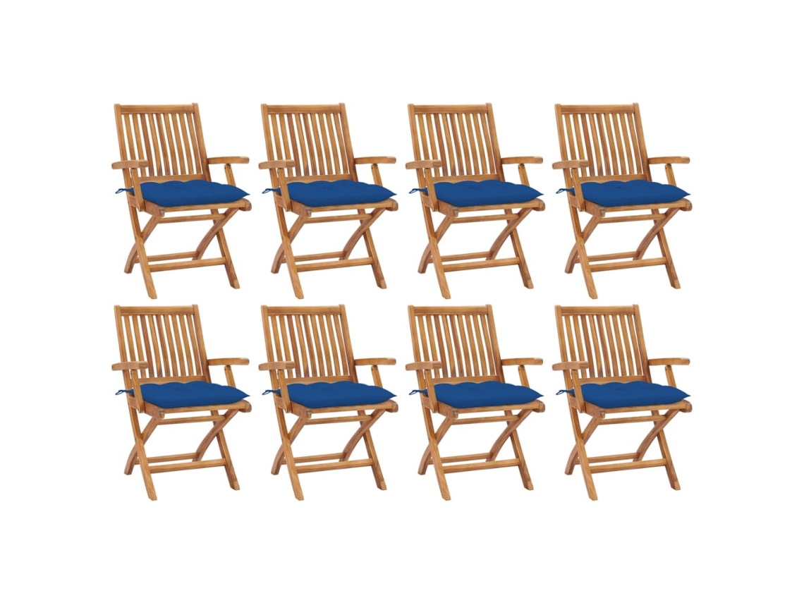 Vidaxl Cadeiras De Jardim Dobráveis C/ Almofadões 8 Pcs Teca Maciça