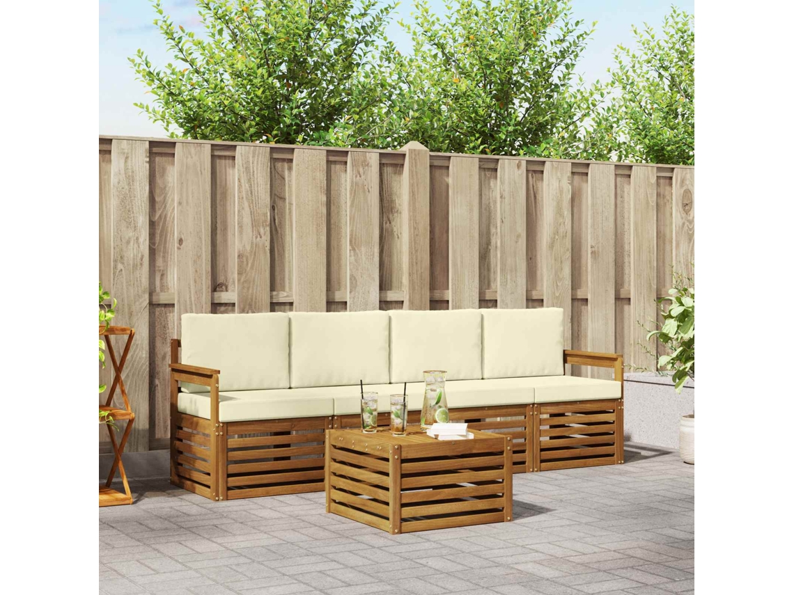 Vidaxl Conjunto De Sofás Para Exterior 5 Unid. Natural E Creme