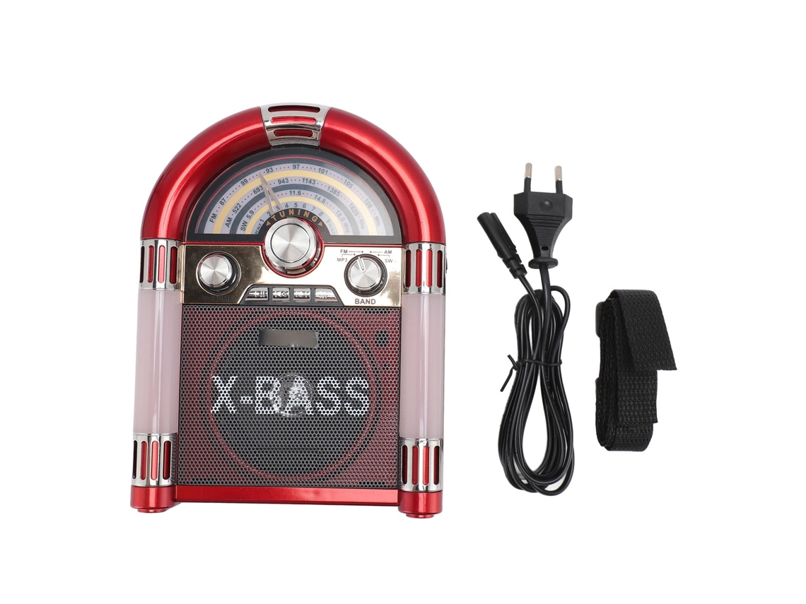 Caixa De Som Bluetooth Com Rádio Am Fm Sw Estilo Retro Recarregável Cartão Usb Drive Vermelha Plugue Eu