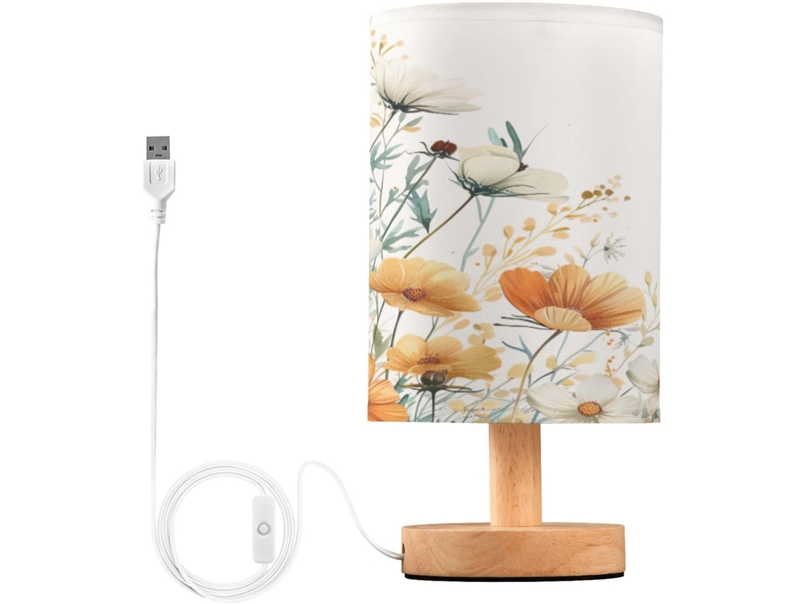 Luminária De Cabeceira Led Pequena Skyshu Com Base Madeira Antiderrapante E Cúpula Que Não Agride Os Olhos, Ideal Para