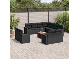 Vidaxl 12 Pcs Conjunto De Sofás De Jardim C/ Almofadões Vime Pe Preto