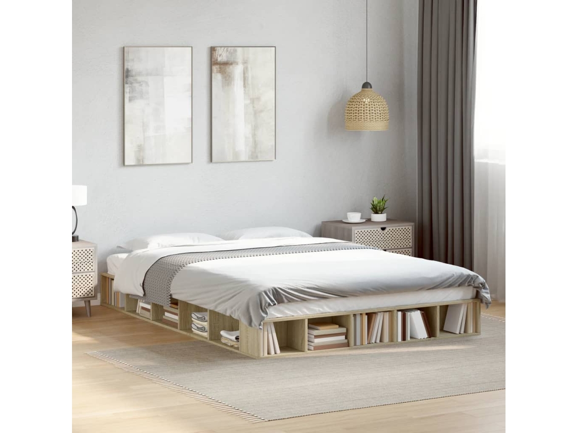 Vidaxl Estrutura De Cama 160x200 Cm Derivados Madeira Carvalho Sonoma