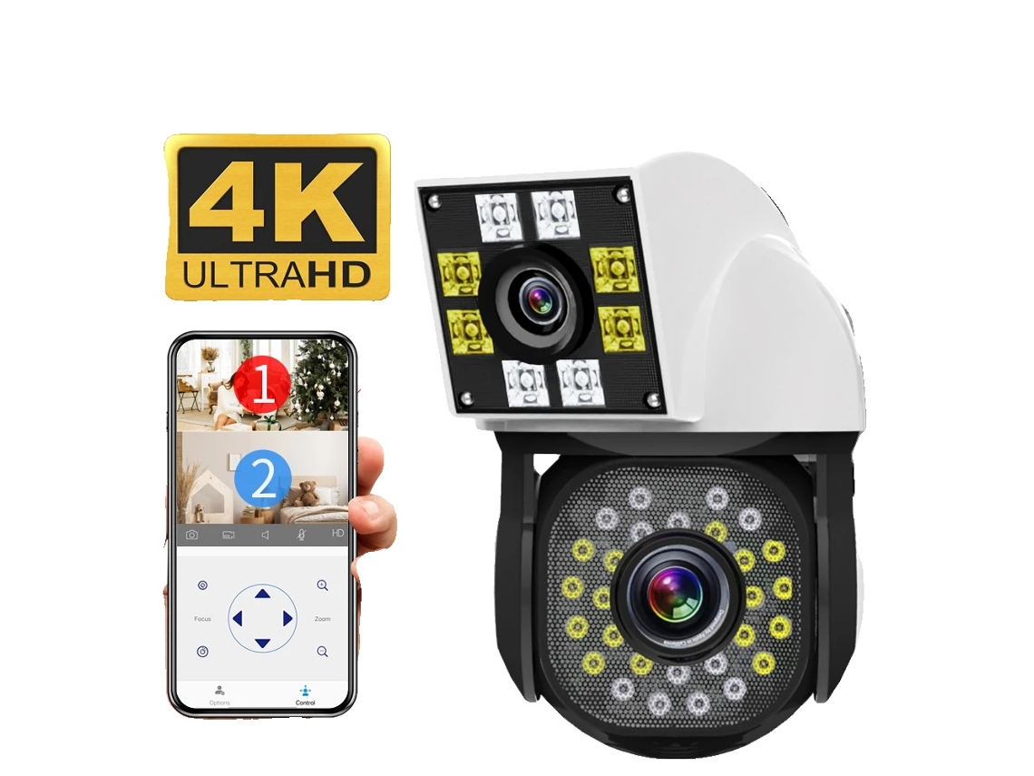 Câmara De Segurança Inteligente Wifi Ptz Para Casa, Resolução Hd 1080p, Lentes Duplas Com Visão Noturna, 2mp, Eu Plug Oem