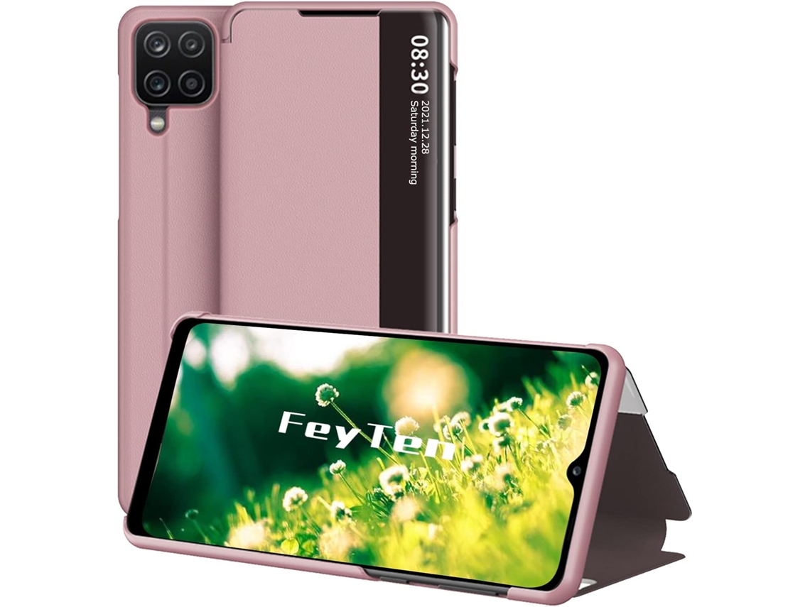 Capa Proteção View para Samsung Galaxy A12 HONGWE. Vidro Temperado Magnética Rosa