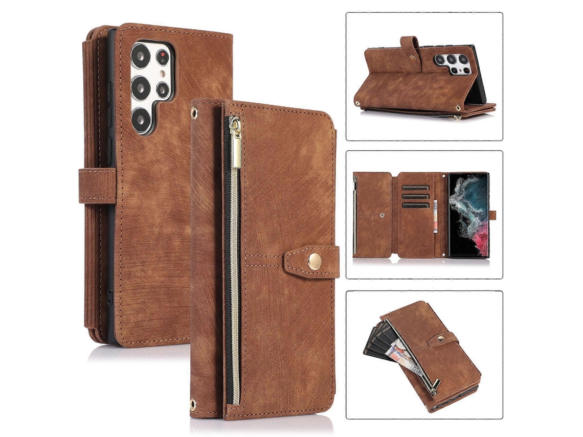 Capa De Couro Com Zíper Para Samsung Galaxy S22 Ultra 5g Dream 9-card Wallet