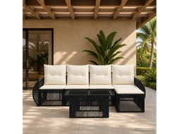 Vidaxl Conjunto De Sofá De Jardim 6 Unid. Preto E Branco Creme Vime Pe