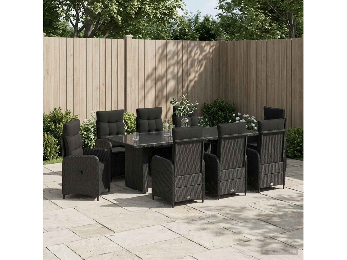 Vidaxl Conjunto De Jantar Para Exterior 9 Unid. Preto Vime Pe