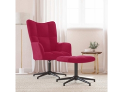 Vidaxl Cadeira De Descanso Com Banco Veludo Vermelho Tinto