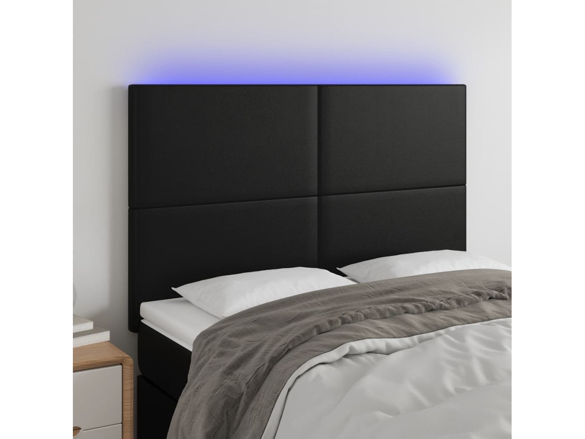 Vidaxl Cabeceira Cama C/ Led Couro Artificial 144x5x118/128 Cm Preto