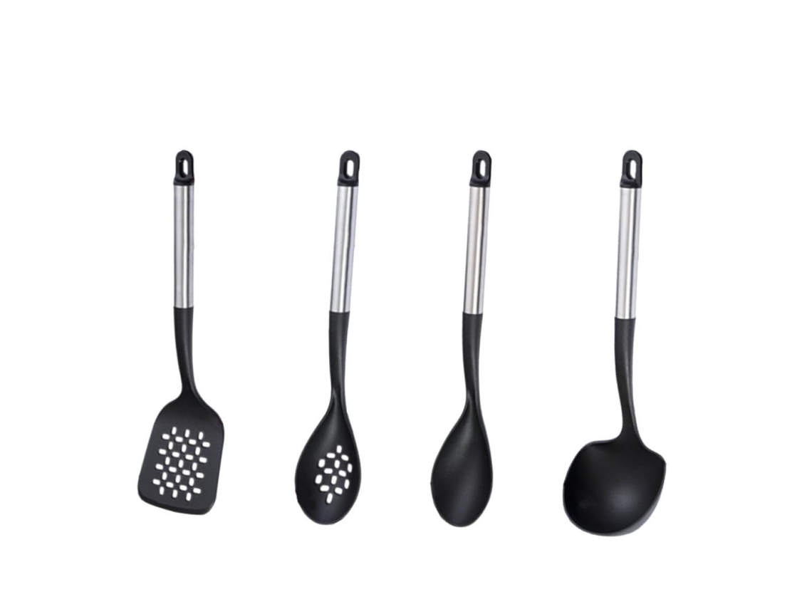 Conjunto De Cozinha Nir Com Colher E Espátula De Nylon E Aço Inoxidável