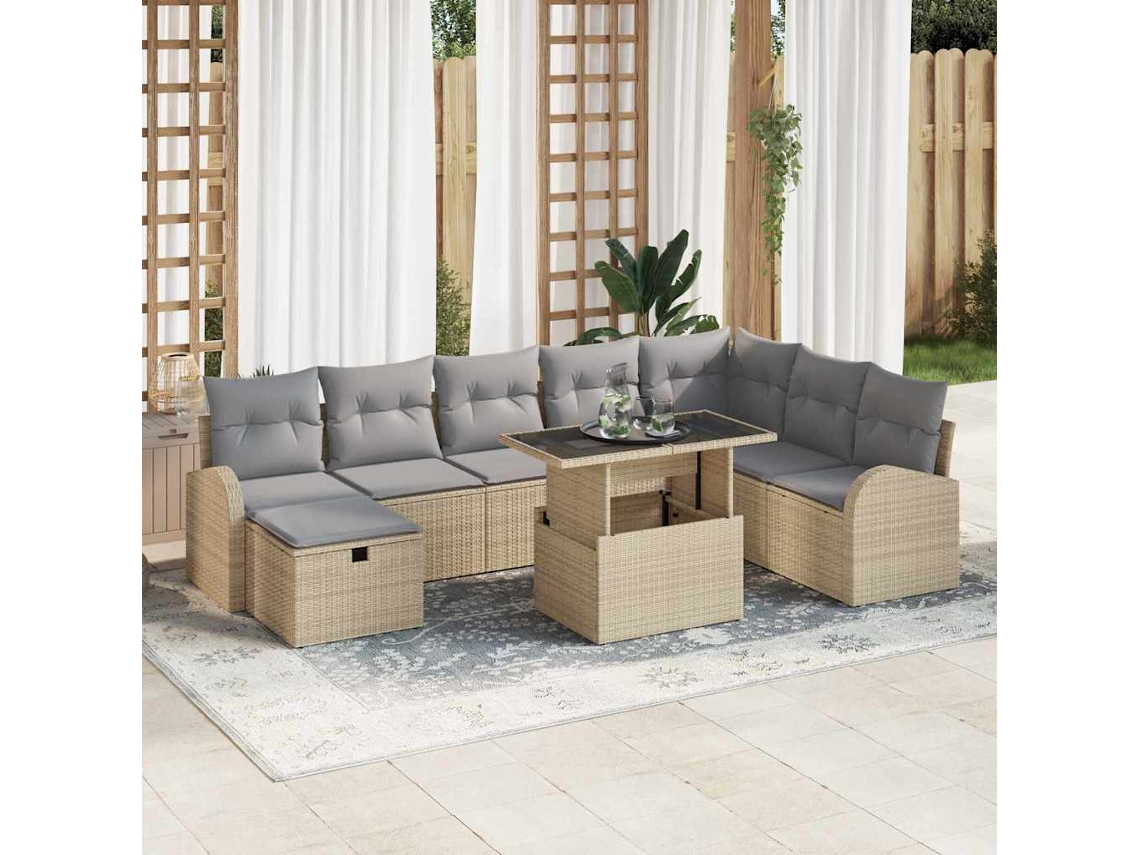 Vidaxl Conjunto De Sofá De Jardim 9 Unid. Bege Vime Pe