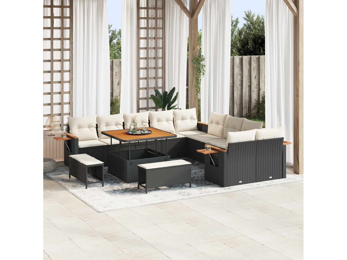 Vidaxl Conjunto De Sofá De Jardim 13 Unid. Preto Vime Pe