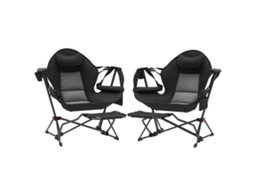 Conjunto De 2 Cadeiras Baloiço De Exterior, Para Copos E Bolsa De Transporte. Carga: 120 Kg, Ideal Para Praia, Camping E Pesca. Cor Preta.