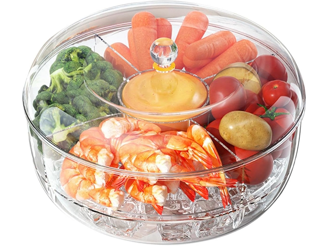 Recipiente Giratório Para Lanches Com Tampa, Para Legumes E Frutas.