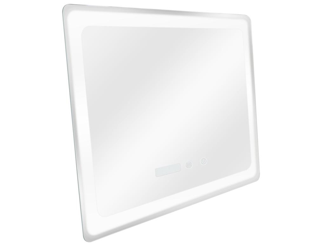 Espelho de parede com LED Casoli espelho de casa de banho com relógio LED anti-embaciamento vidro de alumínio 60 x 80 x 3,5 cm Prata PRO.TEC