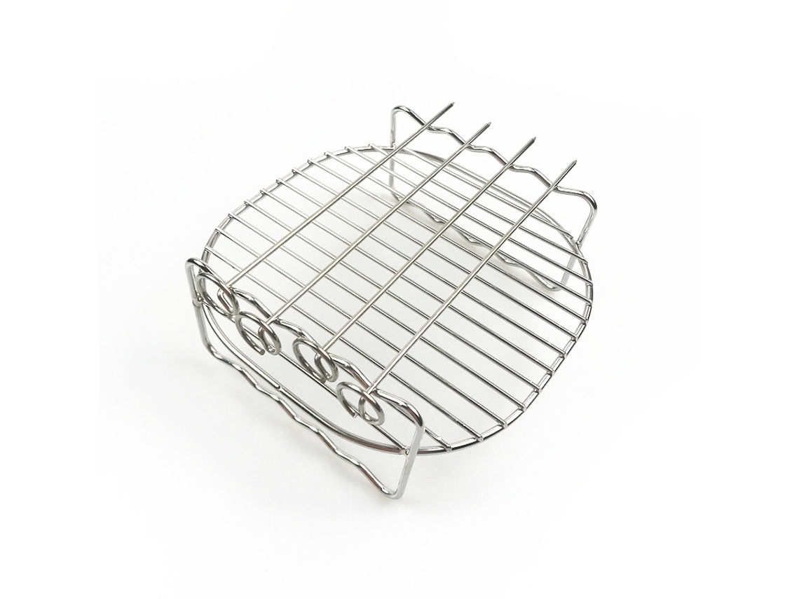 Grelha Tripla Desmontável De Aço Inoxidável Para Air Fryer (19.2x12.7cm) - Cozinha Em 3 Camadas, Resistente Ao Calor