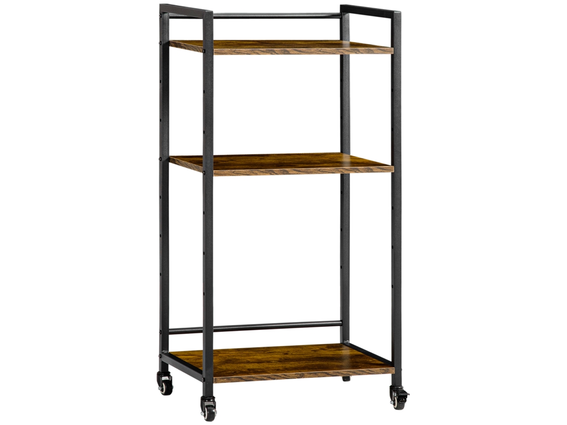 Carro de Armazenamento BTFORUS com 3 prateleiras, suporte para impressora, 50x35x100,5cm, marrom rústico