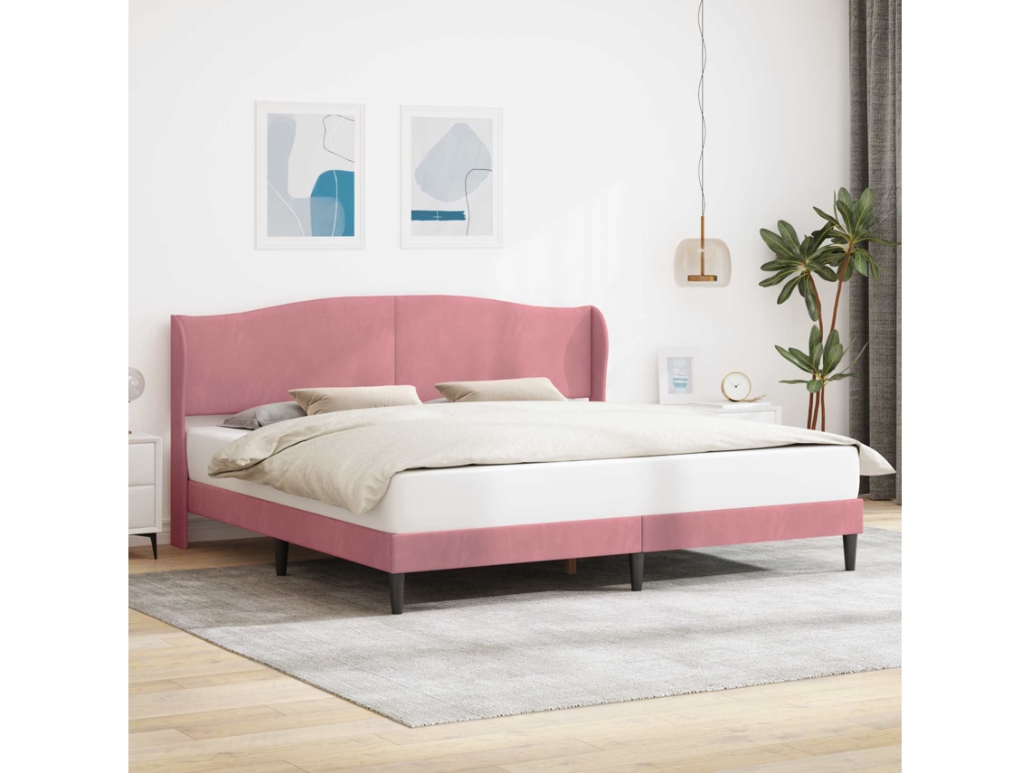 Vidaxl Estrutura Da Cama Com Cabeceira Rosa 180 X 200 Cm Veludo