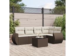Vidaxl 6 Pcs Conjunto De Sofás Jardim C/ Almofadões Vime Pe Castanho