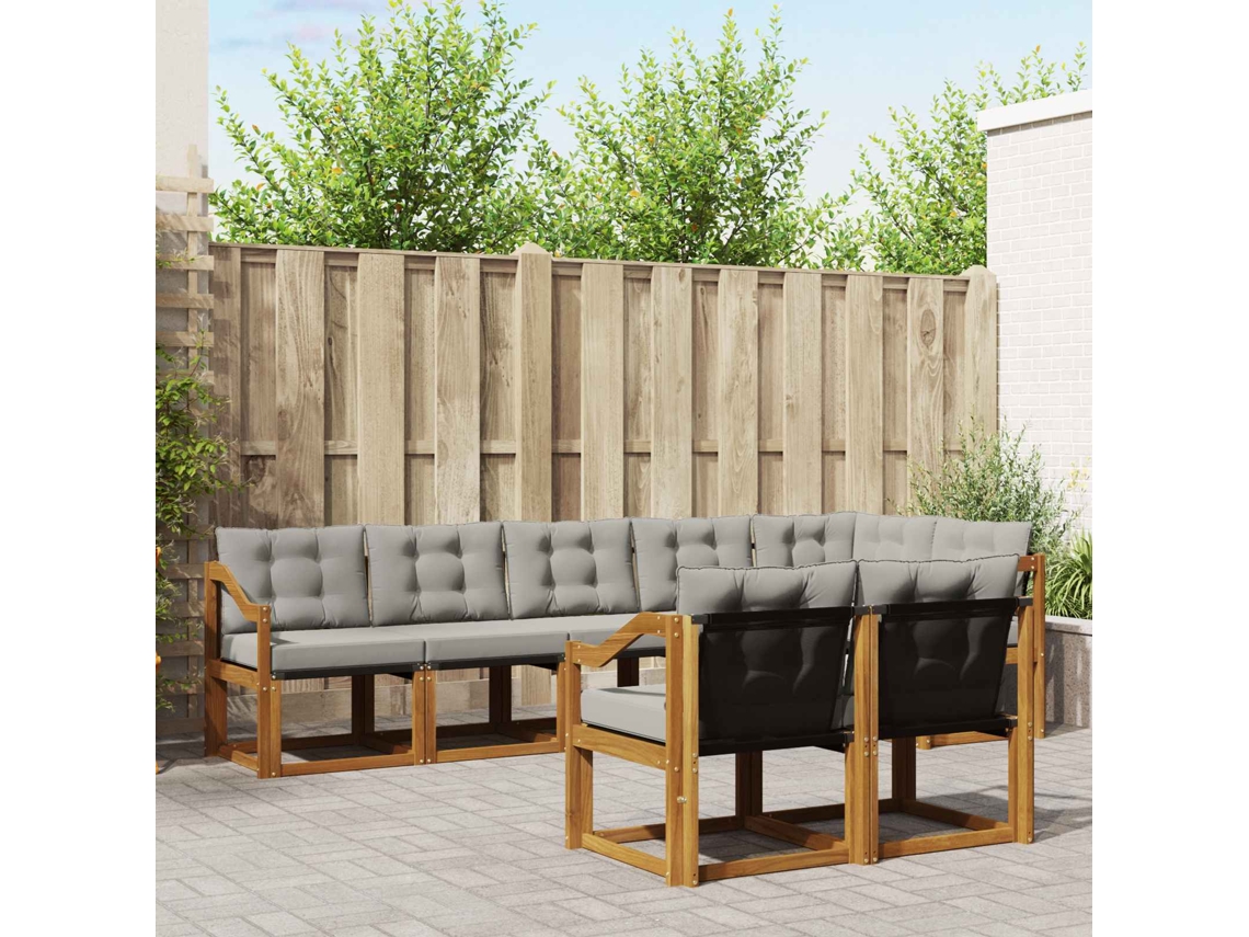 Vidaxl Conjunto De Sofás Para Exterior 8 Unid. Cinza Natural E Claro