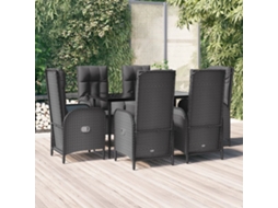Vidaxl 7 Pcs Conjunto De Jantar P/ Jardim C/ Almofadões Vime Pe Preto