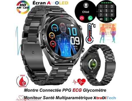 Relógio de Aço Inoxidável XTRADITECH Ecg Medidor de Glicose no Sangue Termômetro Multiparamétrico Monitor de Saúde Tela Amoled