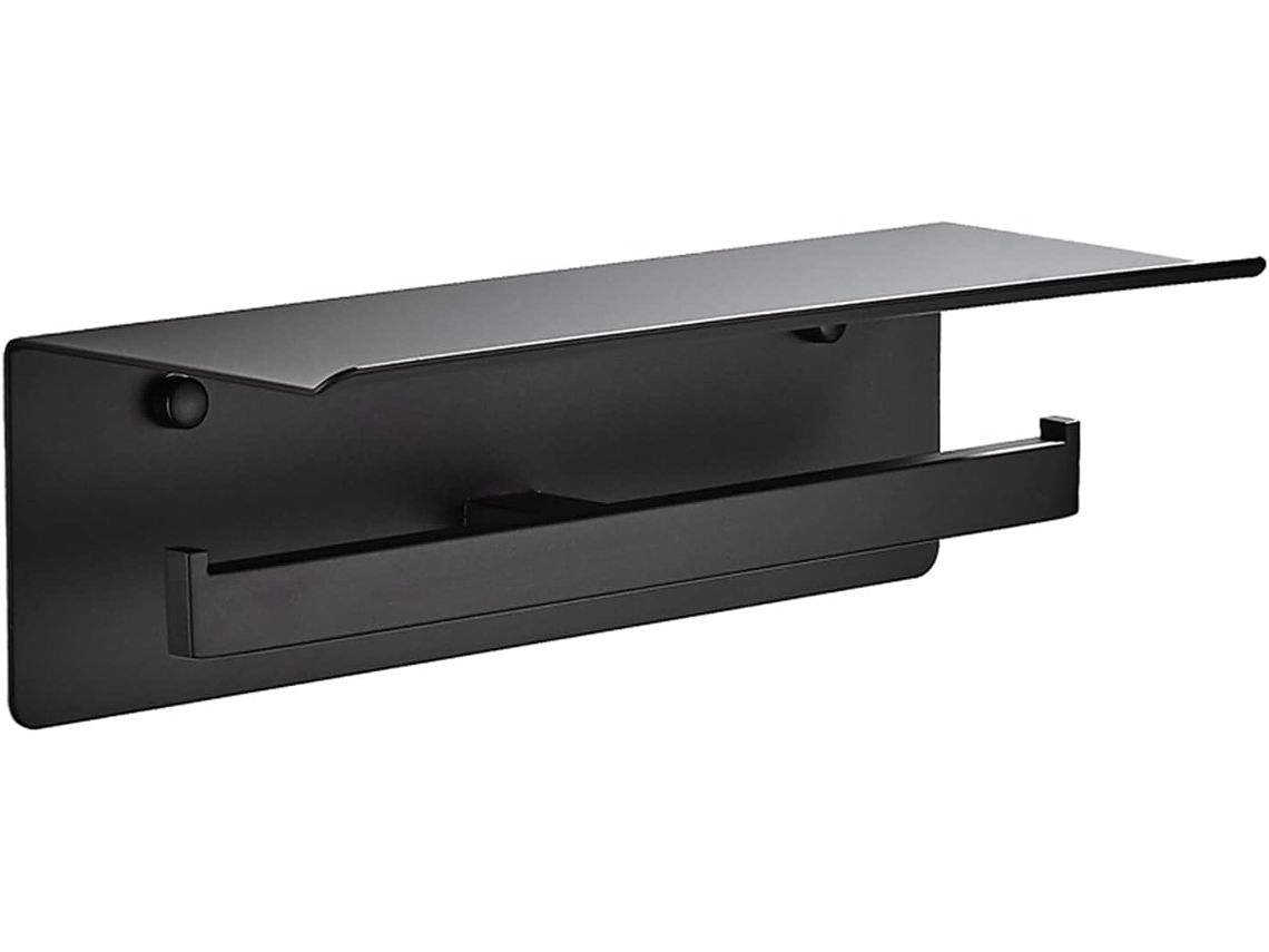 Suporte Para Papel Higiênico De Parede Em Aço Inoxidável 2-rolos Com Prateleira, Preto, 30x12x9, 4cm